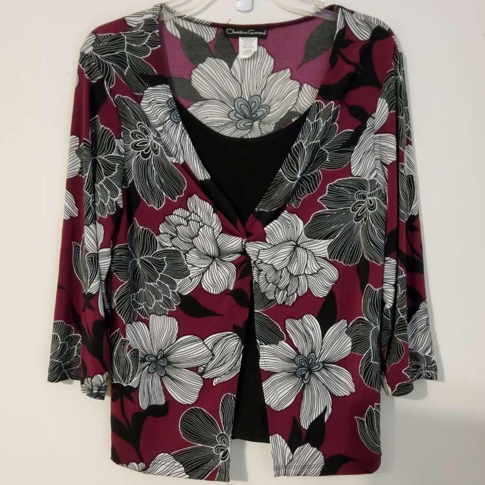 Women's Floral Blouse - Pink and Black